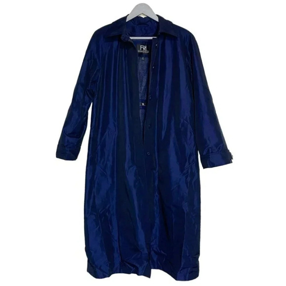 FS Rainwear 10P metallic blue long trench coat with removable zip liners - Picture 3 of 9